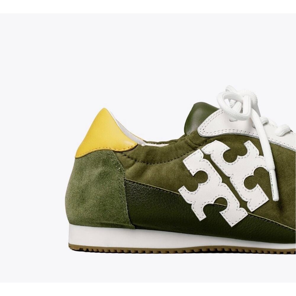TORY BURCH TORY SNEAKER SUEDE/LEATHER LECCIO/NEW IVORY/YELLOW LOGO - Picture 3 of 4